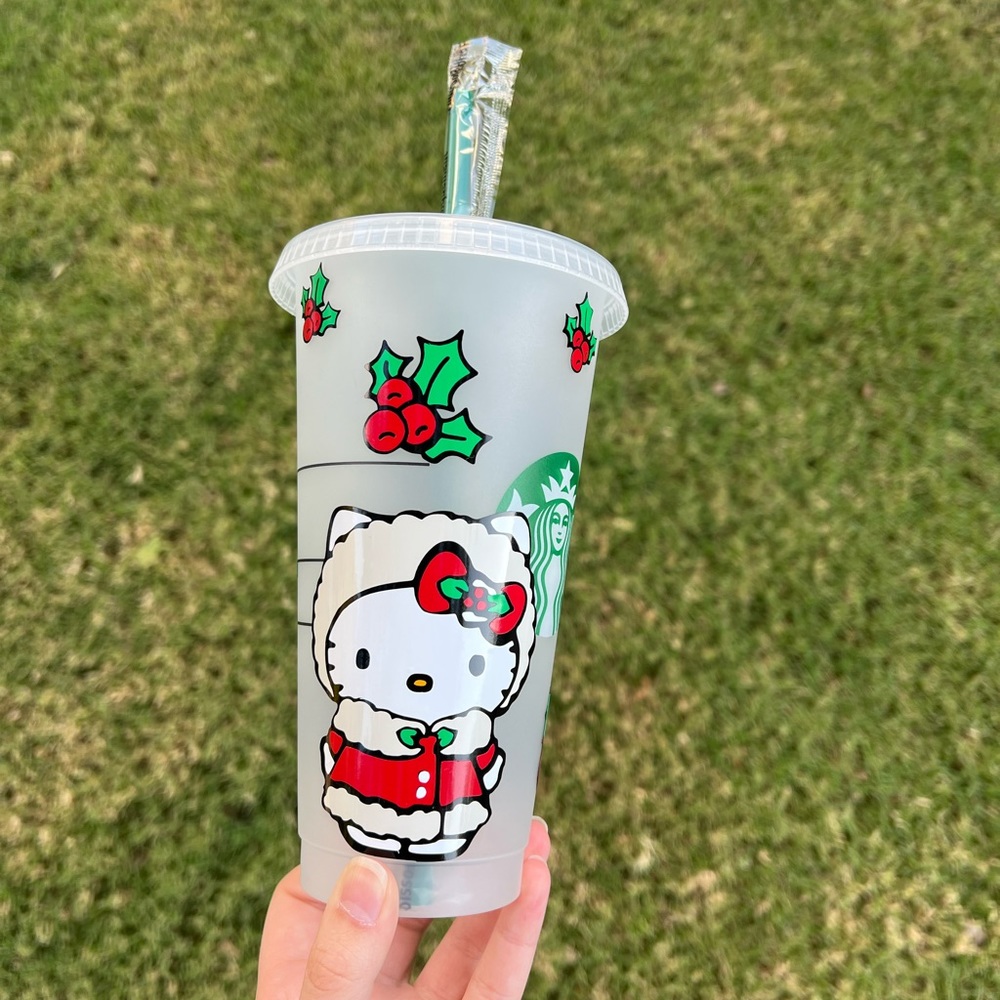 Hello Kitty Christmas designed Starbucks reusable venti cold cup